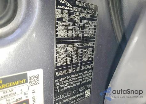 2020 Jaguar F-Pace Premium z USA, uszkodzony, nr VIN SADCJ2FX4LA660703